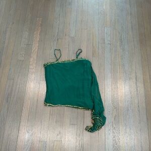 NWT Ya-Ya Green asymmetric silk top with gold coin trim Strapless Top Sz L